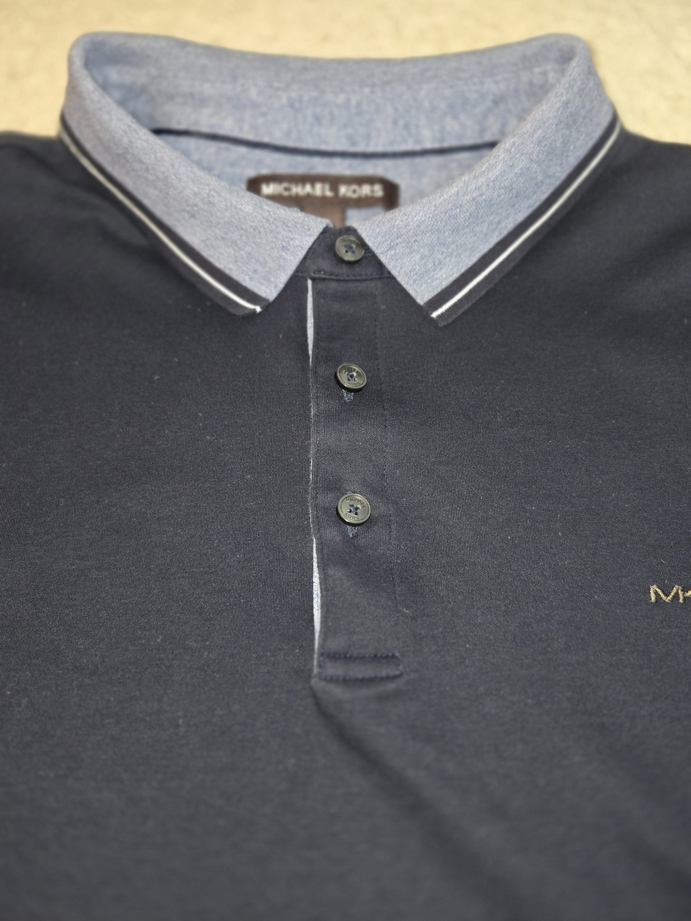 Flawless- Michael Kors - Navy Polo Shirt with Contrast Blue Collar Mens Size XL - Picture 6 of 11